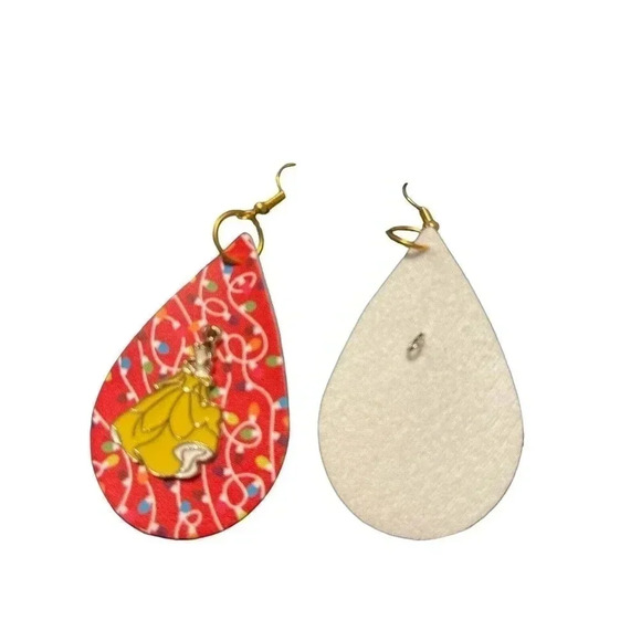 HANDMADE PINT OVAL WITH BELLE ON THE FRONT EARRINGS - Picture 2 of 2